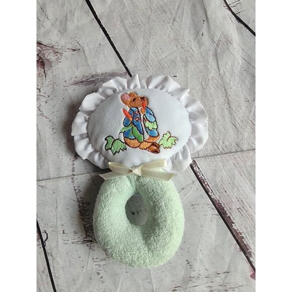 Vintage Eden Peter Rabbit Plush Terry Cloth RATTLE Green White Stuffed Baby Toy - Picture 1 of 5